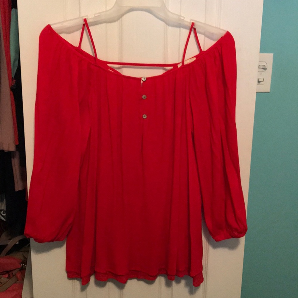 Red off the shoulder blouse